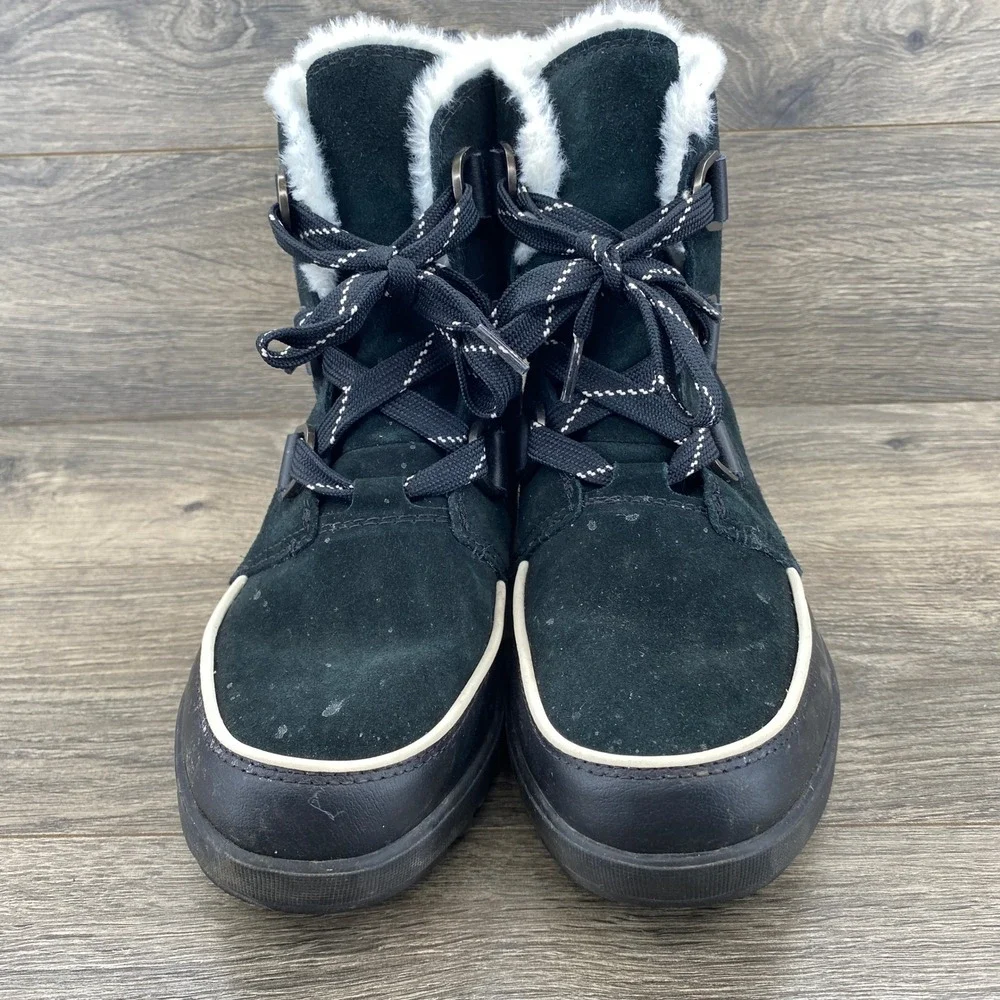 Sorel Explorer Joan Boots Womens 11 Black Waterproof Suede Faux Fur NL3425-010